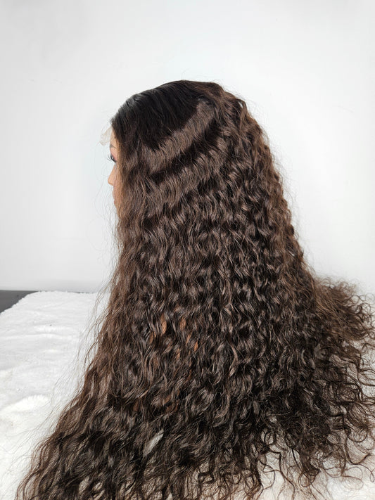22” Deep Wave Wig – 5×5 HD Closure | Dark Brown