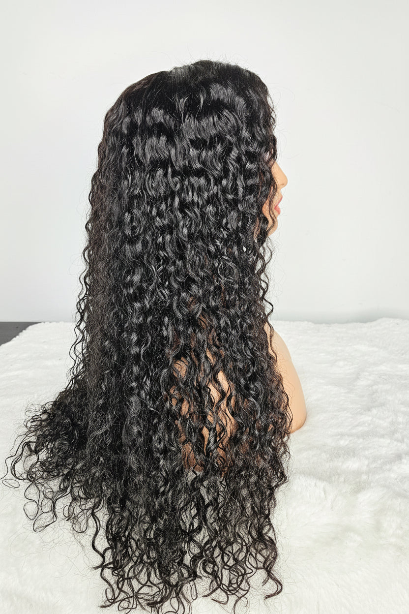 22” Deep Curly Wig – 5×5 HD Closure | Natural Black |