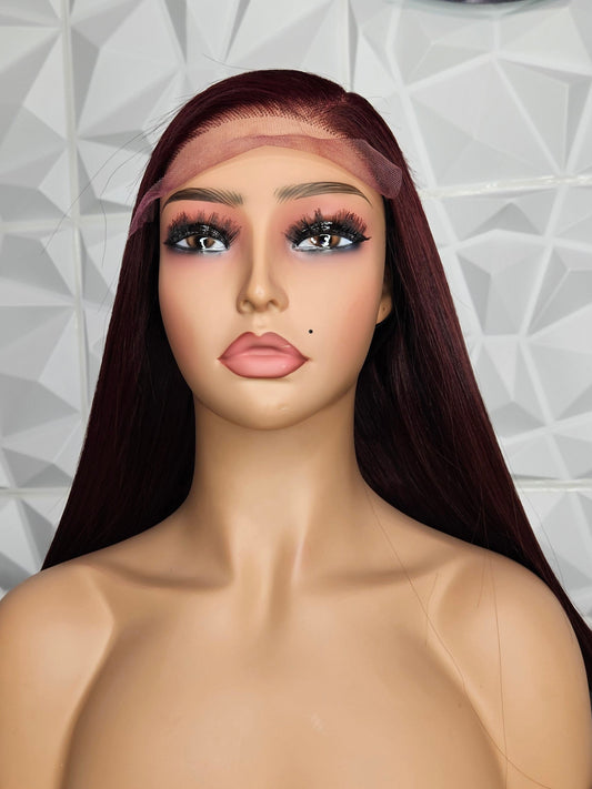 22” Straight Wig – 5×5 Swiss Lace Closure | Burgundy | Raw Hair