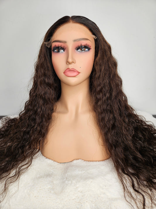 22” Deep Wave Wig – 5×5 HD Closure | Dark Brown