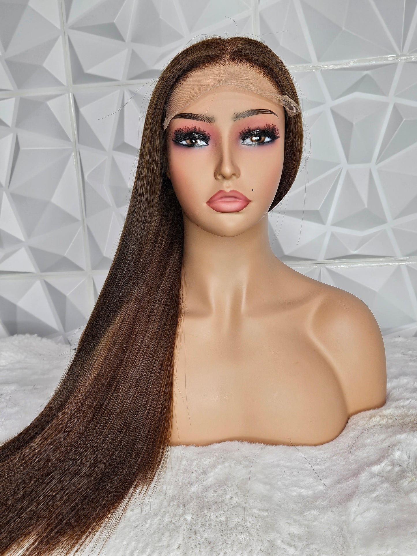 22” Straight Wig – 5×5 Swiss Lace Closure | Brown | Raw Hair
