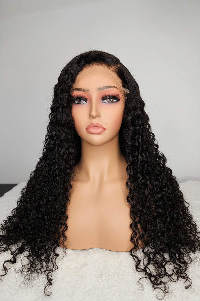 22” Deep Curly Wig – 5×5 HD Closure | Natural Black |