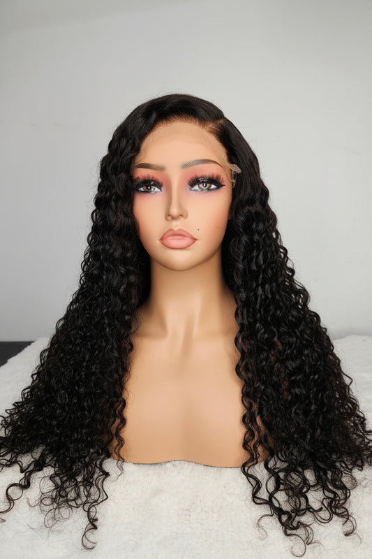 22” Deep Curly Wig – 5×5 HD Closure | Natural Black |